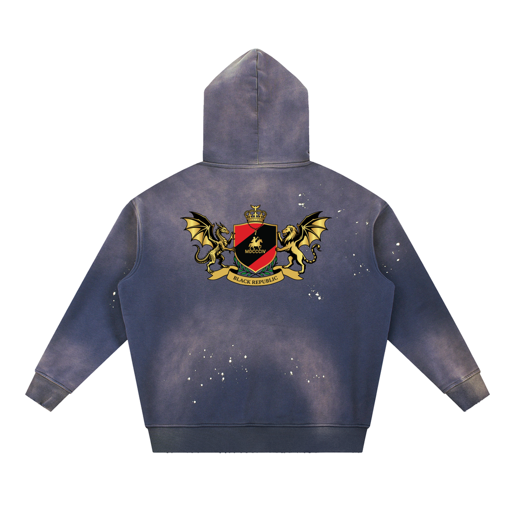 Vintage Washed Frayed Fleece Hoodie