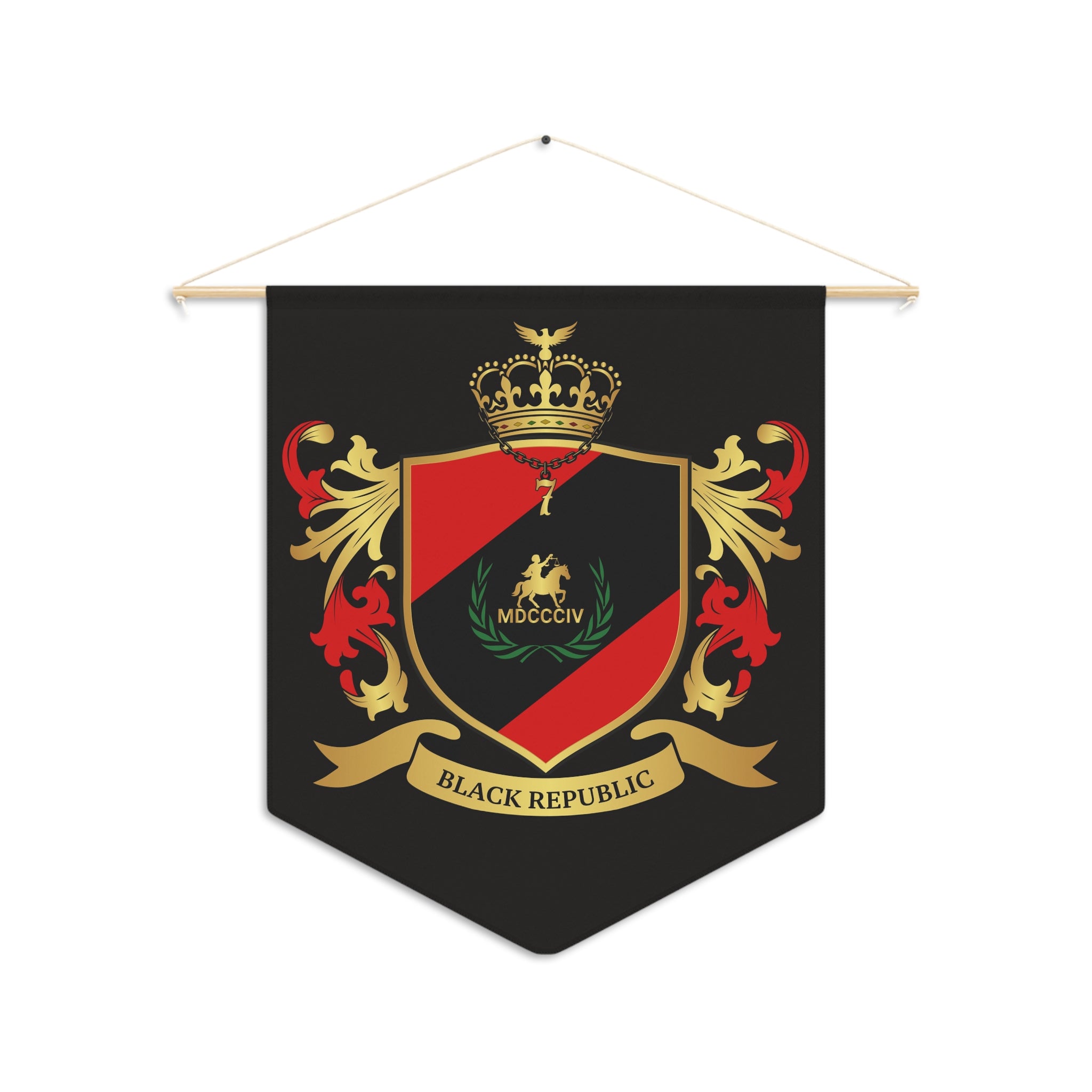 Black Republic Crest Pennant Wall Banner —Black Commerce Shield Decor