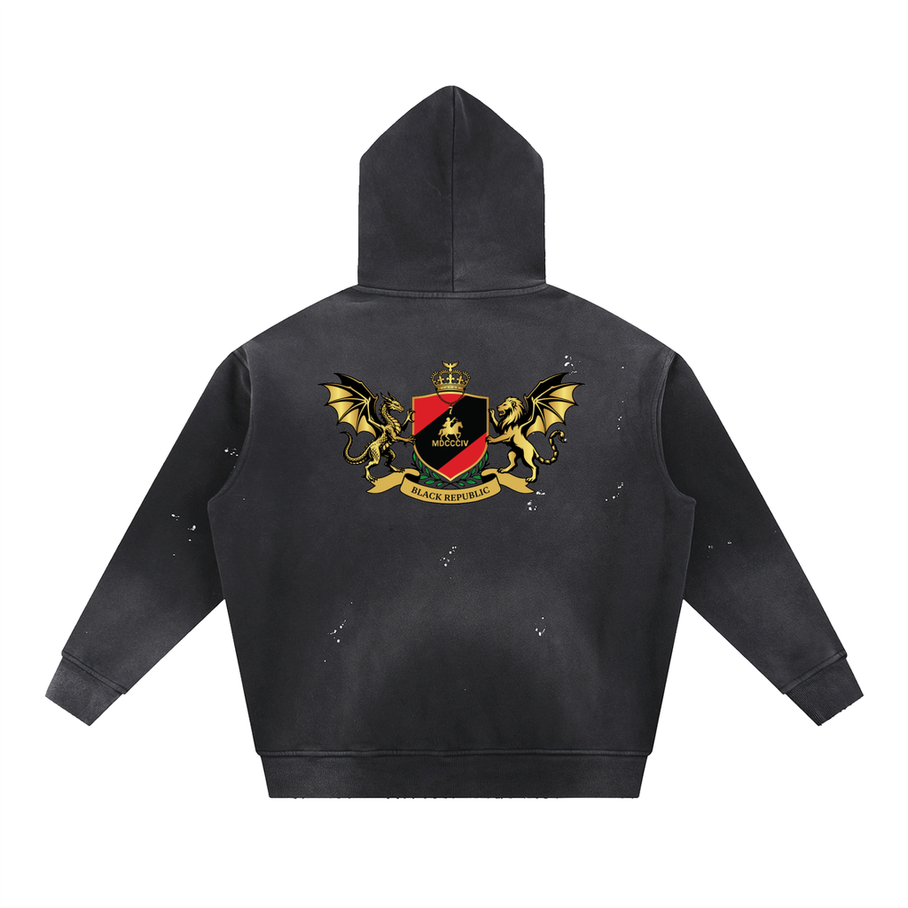 Vintage Washed Frayed Fleece Hoodie