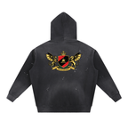 Vintage Washed Frayed Fleece Hoodie