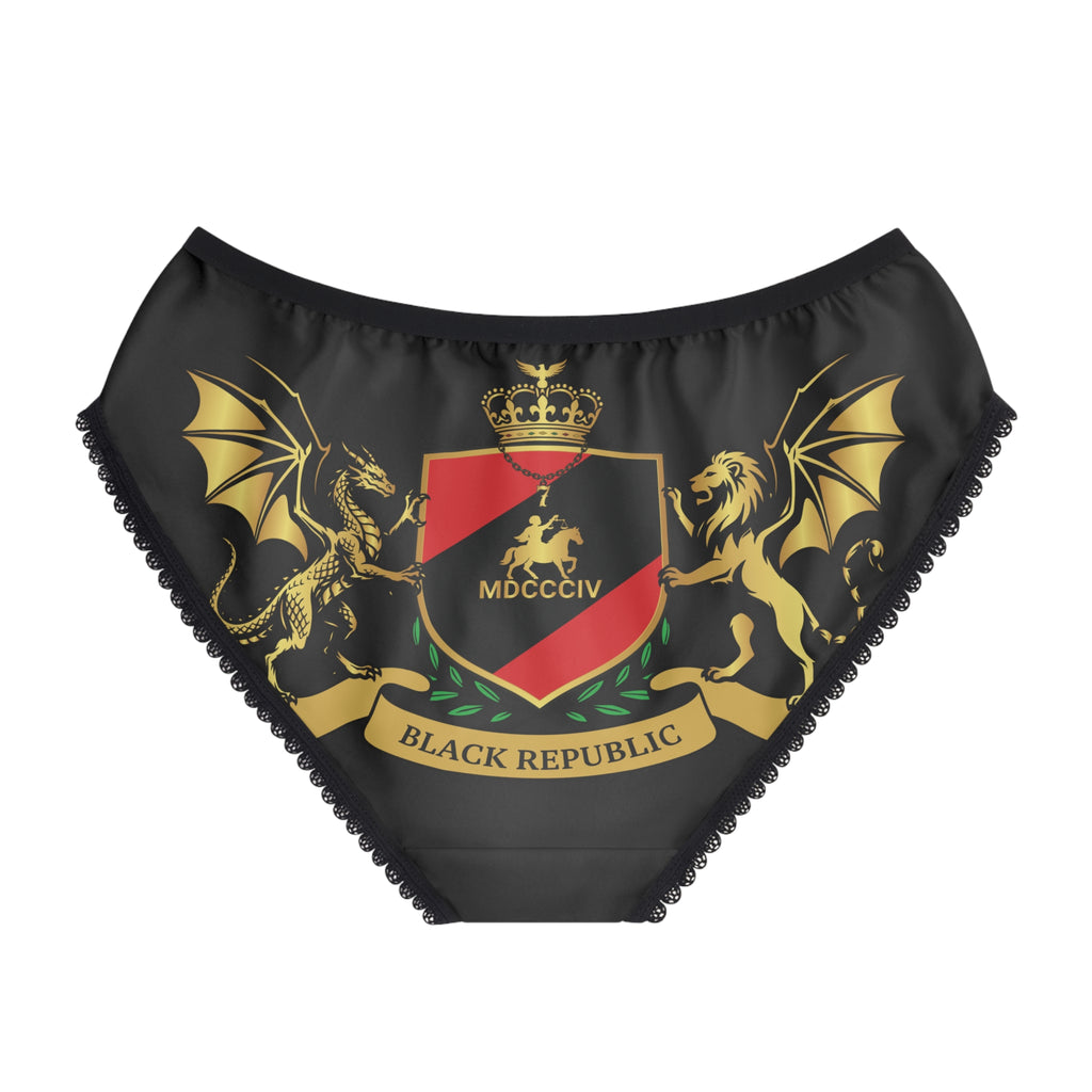 Black Republic Crest Women's Briefs — Gold Heraldic Shield Lingerie