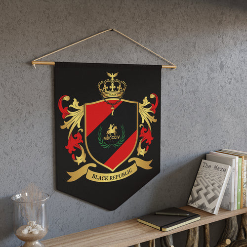 Black Republic Crest Pennant Wall Banner —Black Commerce Shield Decor