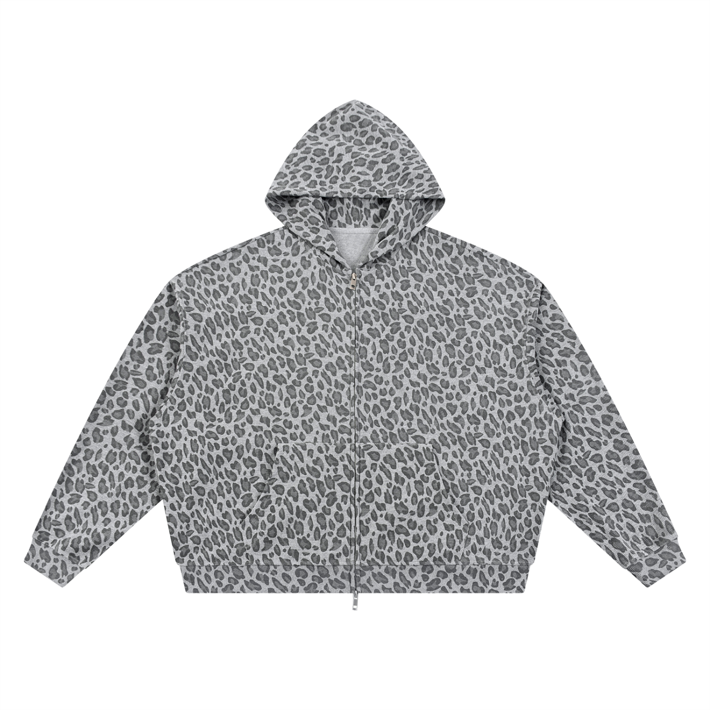 Leopard Print Waffle Full Zip Hoodie