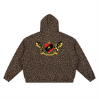 Leopard Print Waffle Full Zip Hoodie