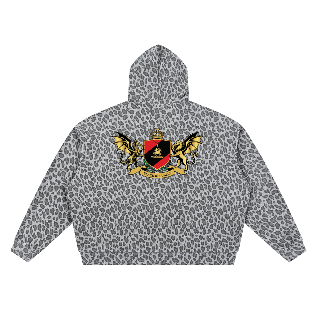 Leopard Print Waffle Full Zip Hoodie