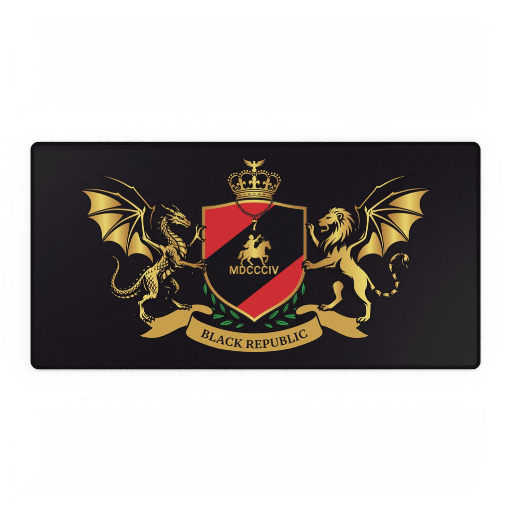 BLACK REPUBLIC Crest Desk Mat — Large Gaming Mouse Pad with Gold Dragon & Lion Emblem