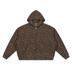 Leopard Print Waffle Full Zip Hoodie