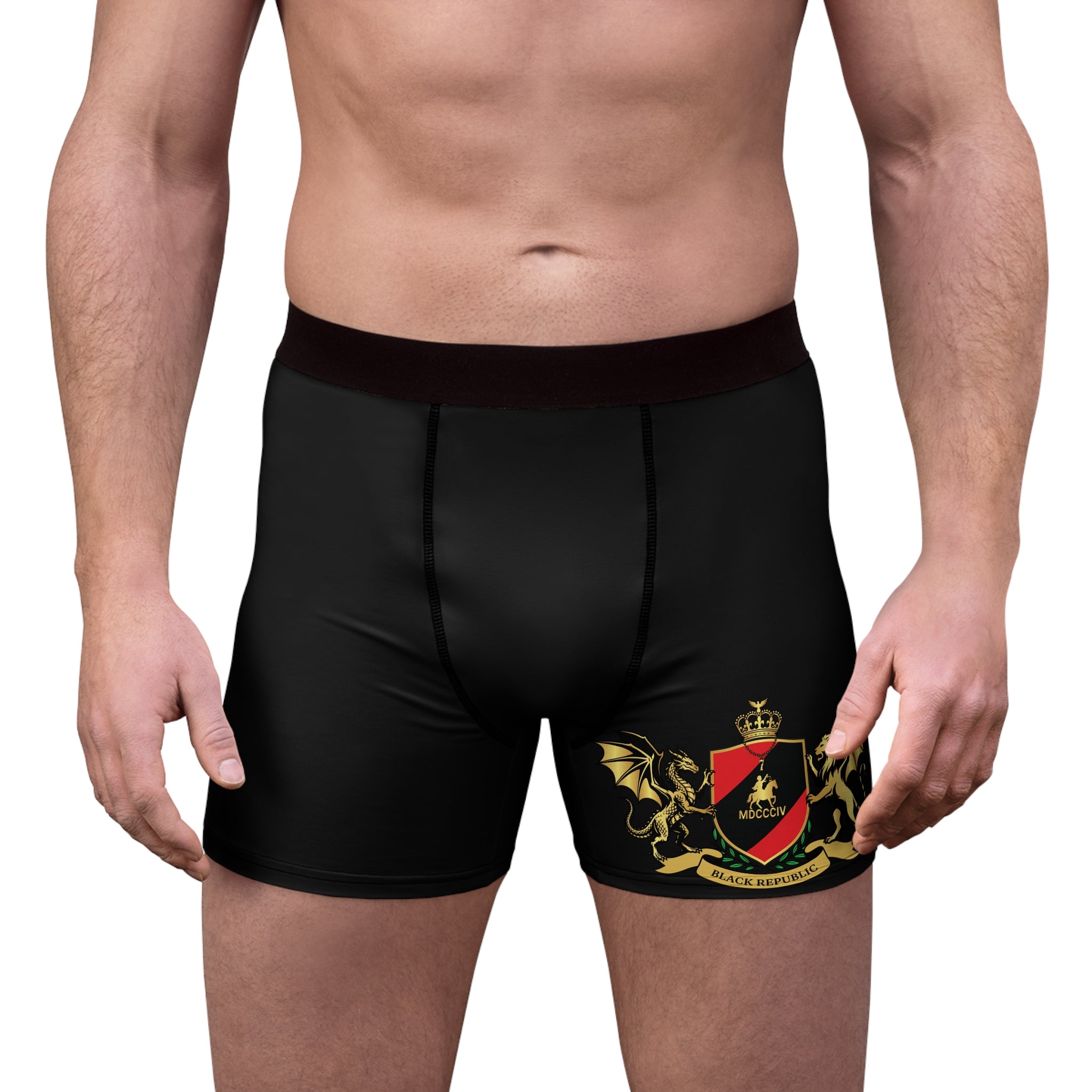 Black Heraldic Crest Men’s Stretch Boxer Briefs