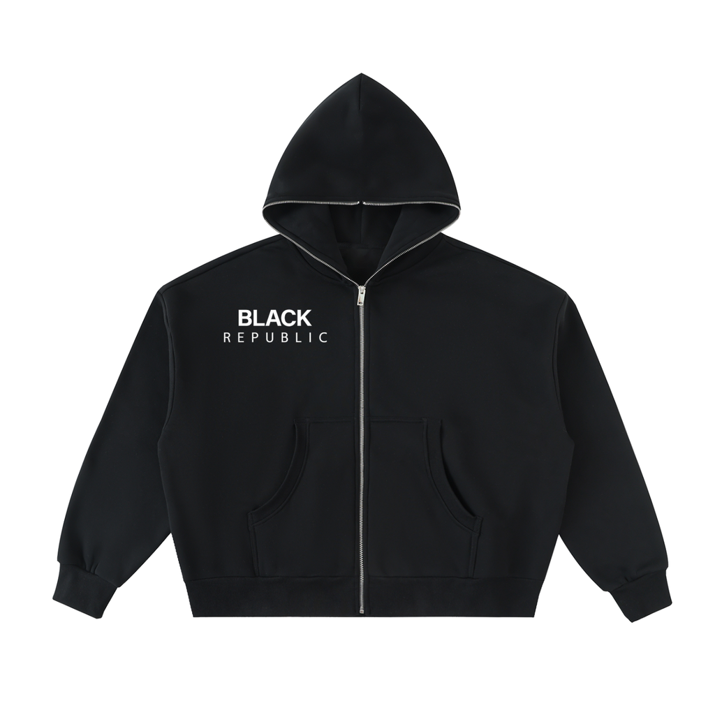 Fleeced Full-Zip Boxy Hoodie