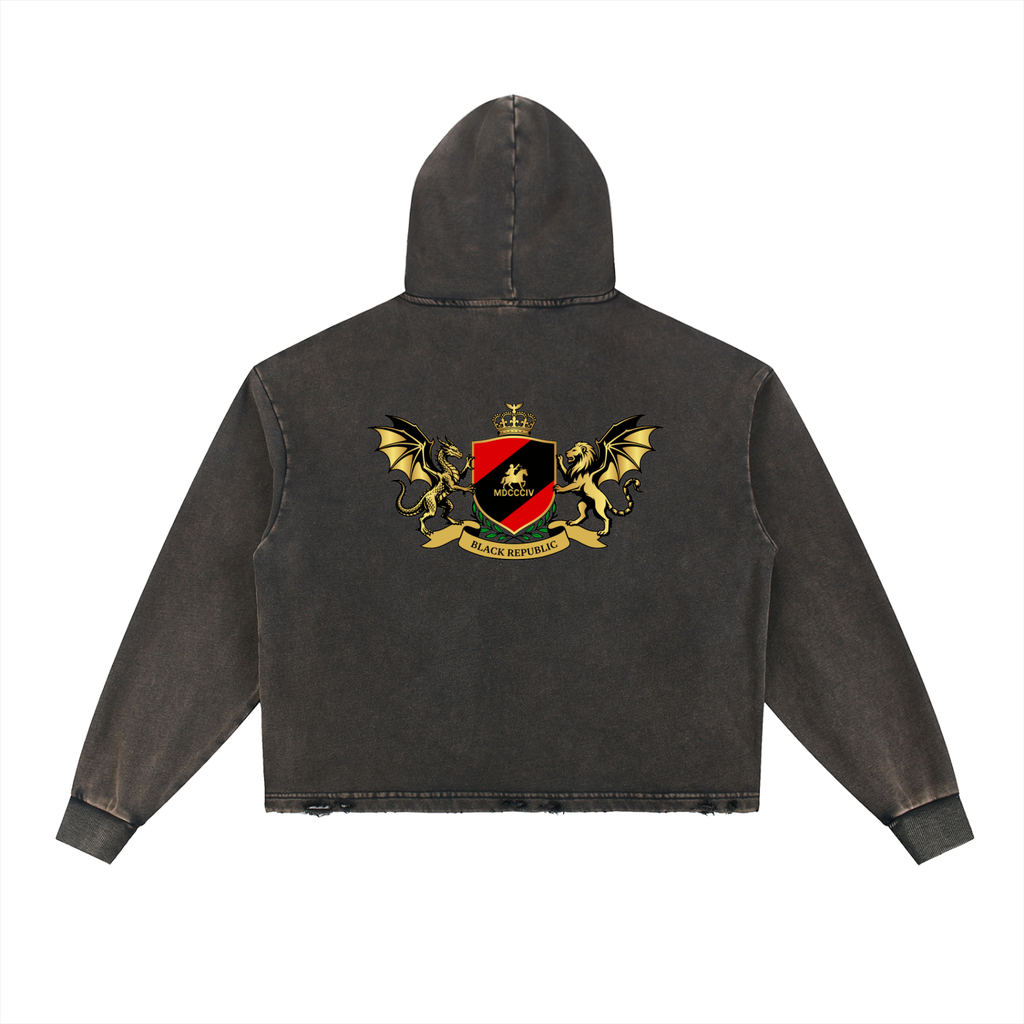 1804 Vintage Washed Frayed-Hem Hoodie