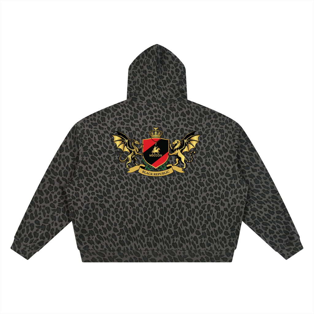 Leopard Print Waffle Full Zip Hoodie