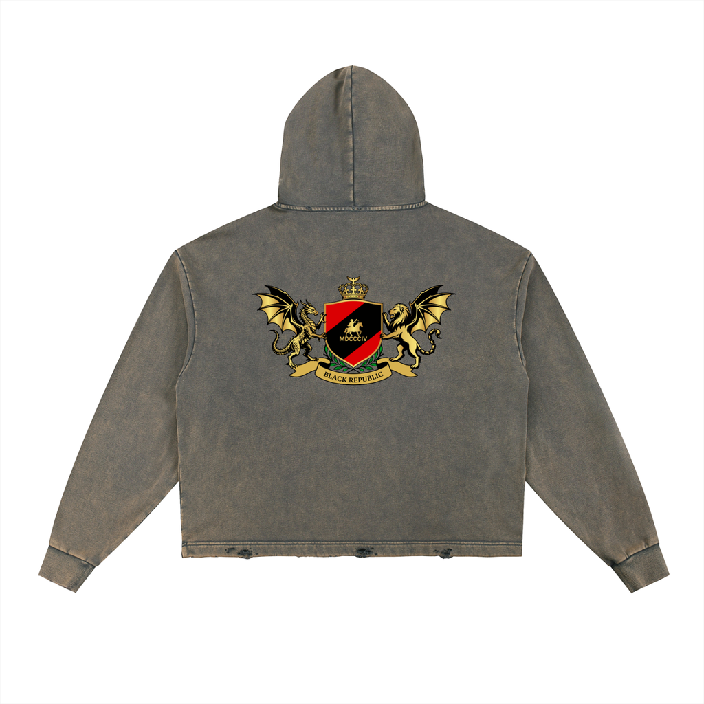1804 Vintage Washed Frayed-Hem Hoodie