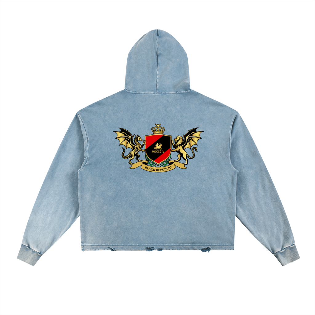 1804 Vintage Washed Frayed-Hem Hoodie