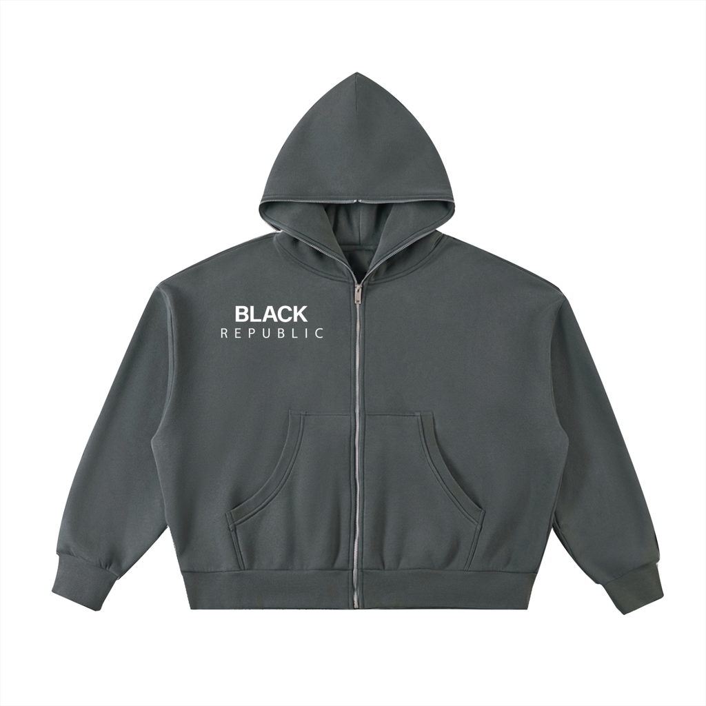 Fleeced Full-Zip Boxy Hoodie