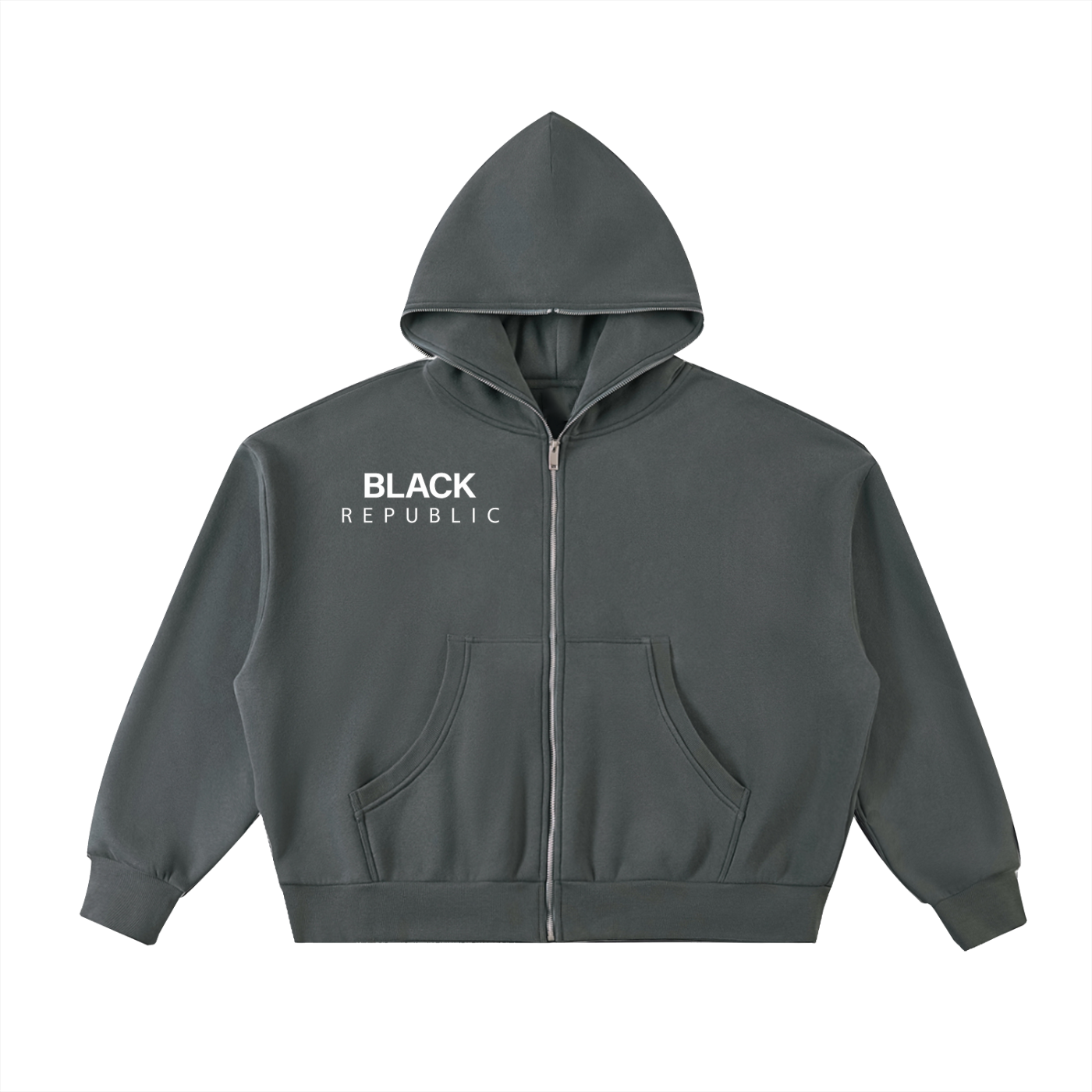 Fleeced Full-Zip Boxy Hoodie