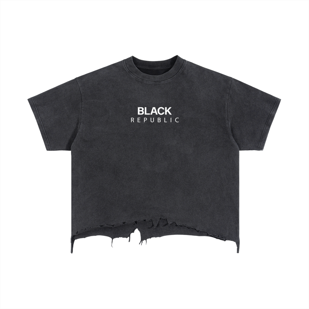 Vintage Wash Boxy Distressed Hem Tee